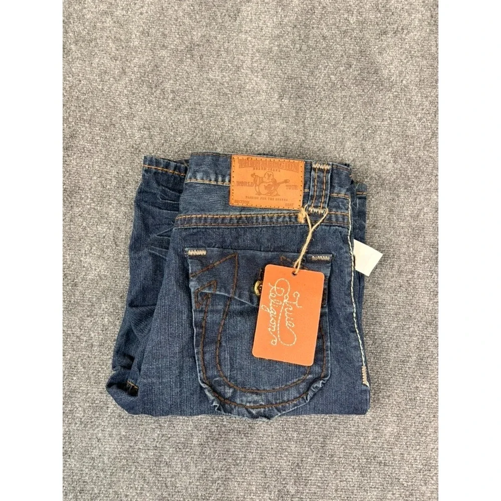 NWT True Religion Men's Blue Denim Cut Off Shorts Dark Wash Mid Rise‎ Baggy 36
